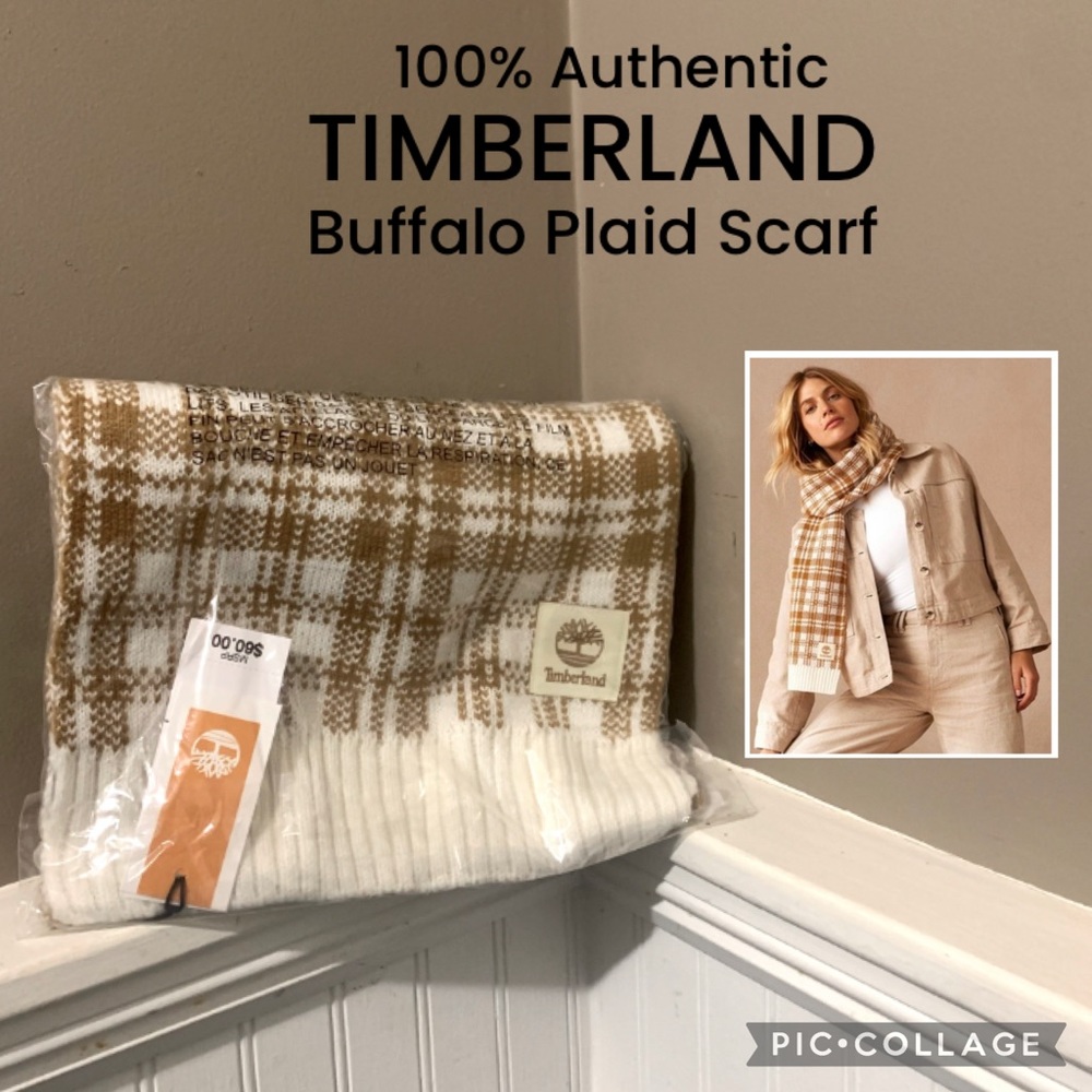 NWT TIMBERLAND Buffalo Plaid Scarf In “Wheat” - OS